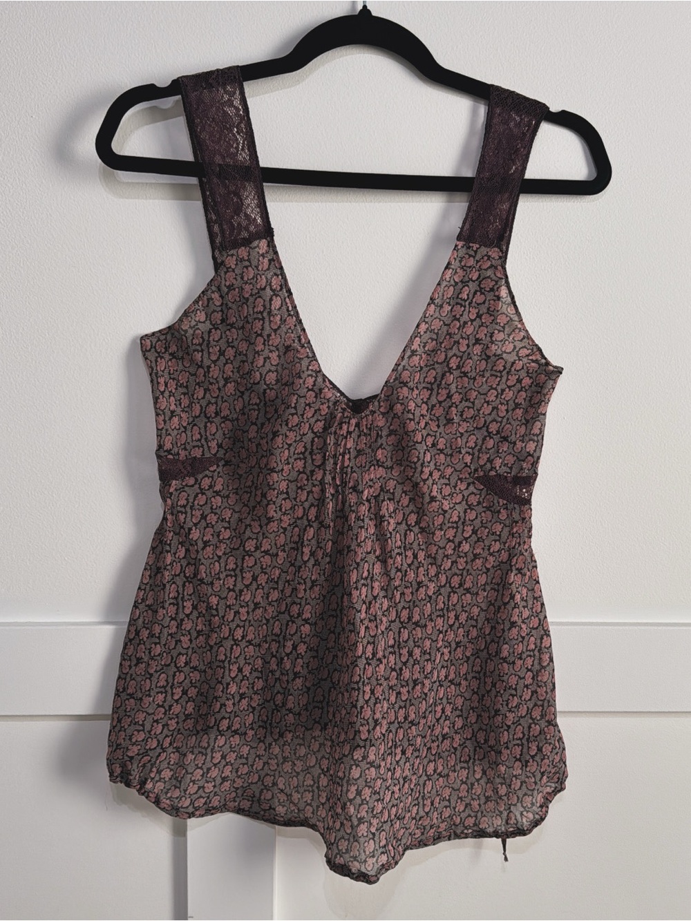 Boho whimsigoth Lace-Trim Floral V-Neck Women’s Tank Top Dusty Rose S